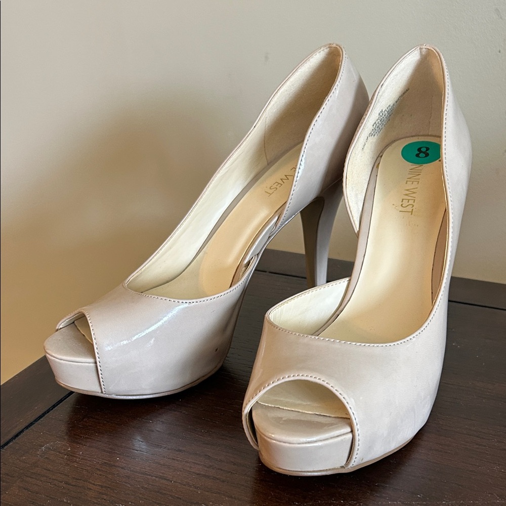 Nine West Blush Nude Peep-Toe Platform Heels